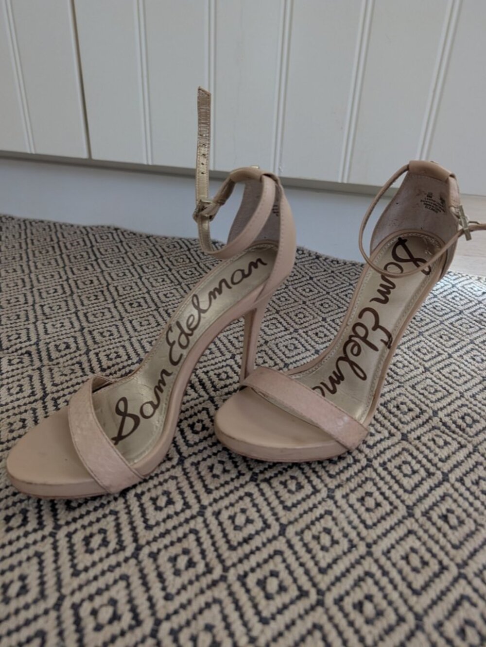 Sam Edelman Ariella Ankle Strap Heeled Sandals Nude Leather Size 6